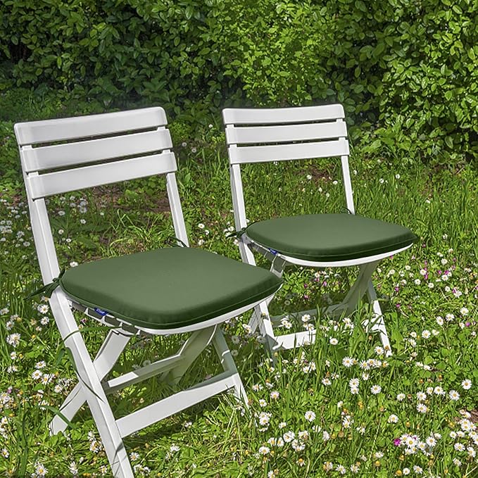 SleepMan Outdoor 17"x16" Chair Cushions with Ties Set of 8, Water Resistant All Weather U-Shape Seat Pads for Patio Garden Furniture Indoor Fade Resistant Patio Cushions (Moss Green)