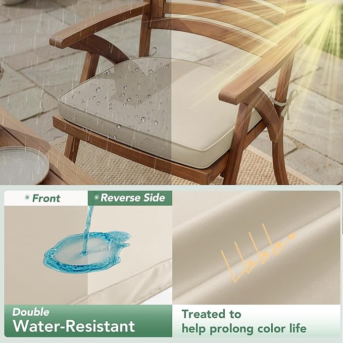 Outdoor Chair Cushions Set of 2: Waterproof & Fade Resistant Patio Furniture Cushions - 19 x 19 x 2 Inch Non Slip Round Corner Seat Cushion Pads with Removable Cover for Garden Yard Lawn, Cream