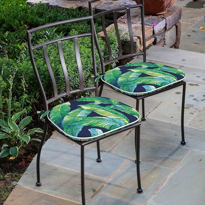 Outdoor Chair Cushions Set of 4, Water Resistant Patio Chair Pads with Ties, Seat Cushions for Home Garden Furniture Decoration, 16"x17", Hanalei Lagoon