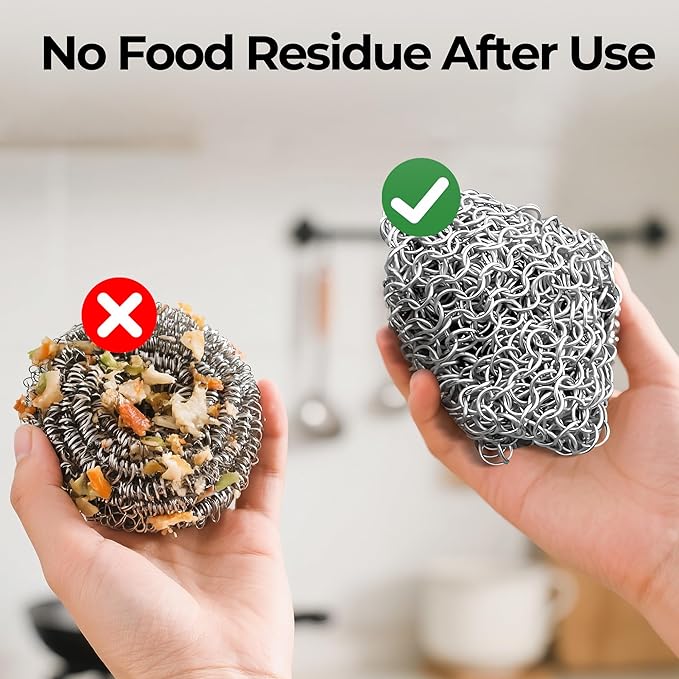 AMAGABELI GARDEN & HOME 10”x10” Stainless Steel Cast Iron Cleaner Chainmail Scrubber for Cast Iron Pan Skillet Cleaner for Dishes Cast Iron Pot Cookware Accessories BG263