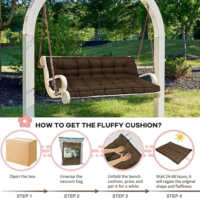 2-3 Seat Swing Replacement Cushion, Outdoor Bench Cushions with Backrest Thicken 4", Patio Furniture Garden Porch Loveseat Glider Pad Anti-Fading Waterproof (Brown, 40x55in)
