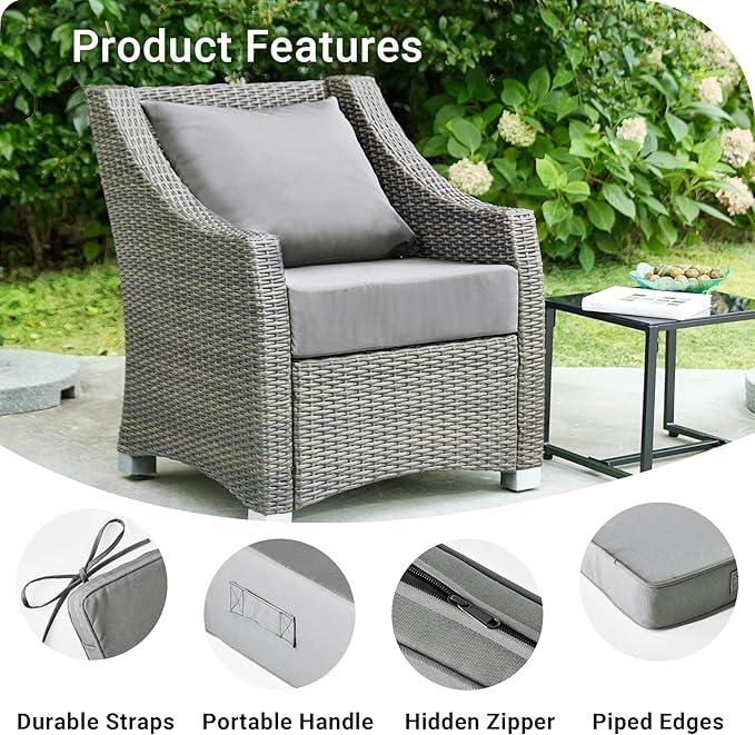 Outdoor Cushions for Patio Furniture,Outdoor Seat Cushion Set 24 x 24 x 5.75 Inch,Waterproof & Fade Resistant Outdoor Chair Cushions,Deep Patio Chair Cushion with Removable Cover,Light Grey