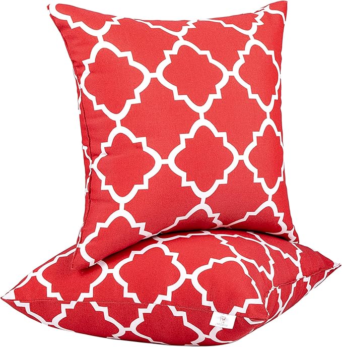 JMGBird Water-Resistant Outdoor Pillows Set of 2, 18x18 inch Durable Red White Checkered Throw Pillows with Inserts for Patio Furniture