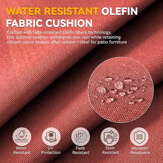 6" Thick Outdoor Chair Cushions - 24"* 24" Patio Furniture Cushions with Water Resistant & Removable Cover, 28D High Density Sponge Patio Cushion for Outdoor Furniture Couch Chair Red