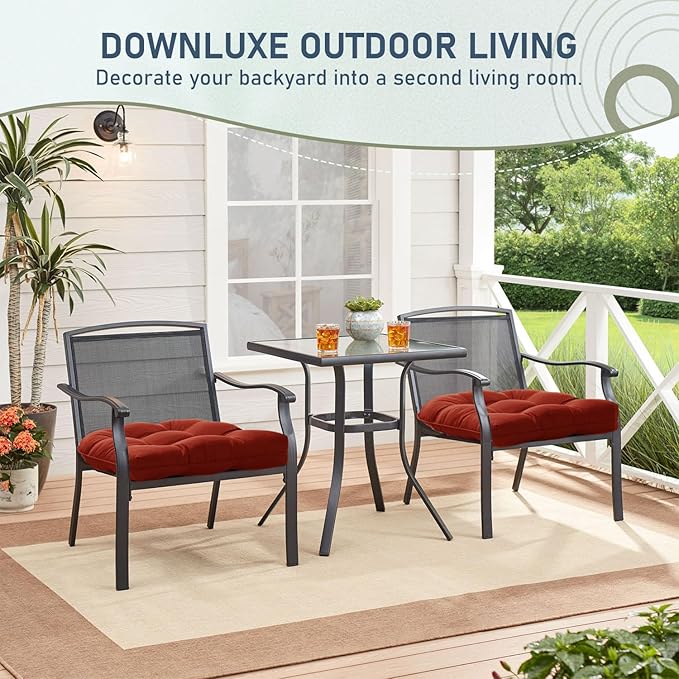 downluxe Outdoor Chair Cushions Set of 2 for Patio Furniture, Waterproof Tufted Overstuffed Patio Furniture Cushions, Thick Outdoor Seat Cushion, 19" X 19" X 5", Brick Red