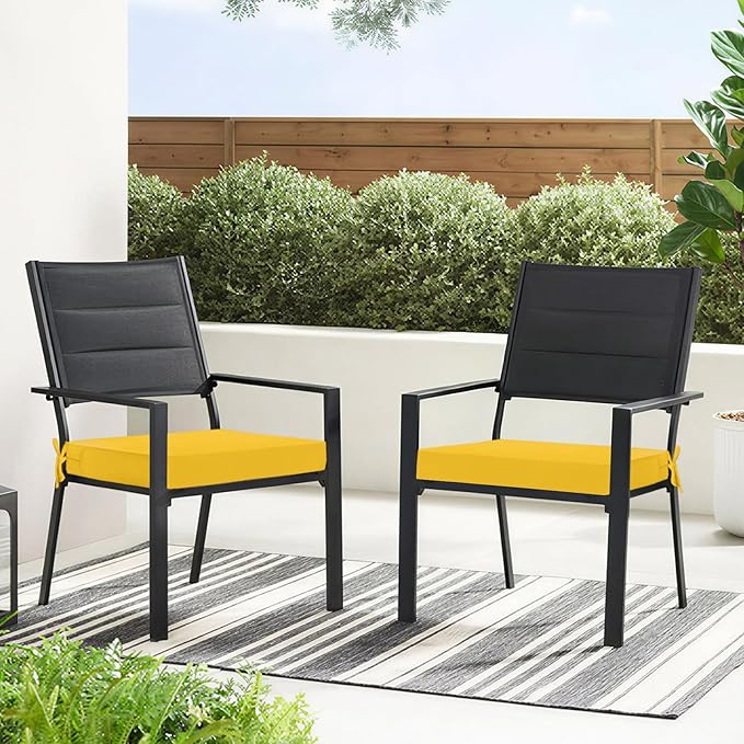 Basic Beyond Outdoor Chair Cushions for Patio Furniture, Waterproof Outdoor Seat Cushions Set of 4 18 x 18, Patio Chair Cushions Set of 4 with Ties and Handle, Yellow