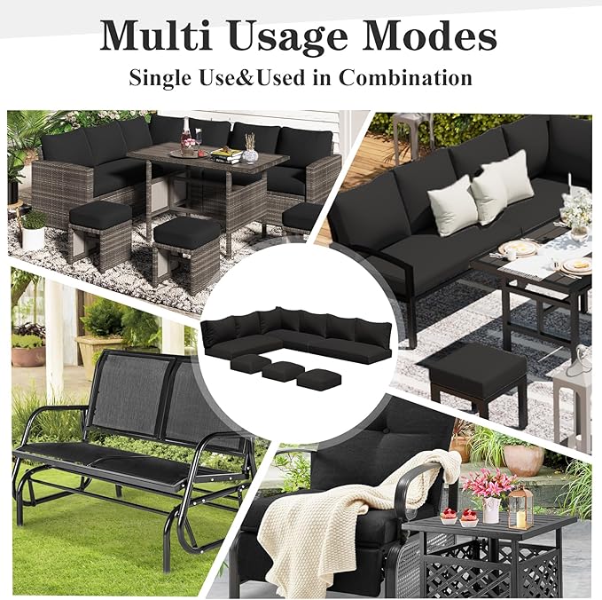 U-MAX Outdoor Cushions for Patio Furniture, Memory Foam Patio Replacement for Outdoor Furniture, Fits 7-Seats Sectional Rattan Conversation Set, Black