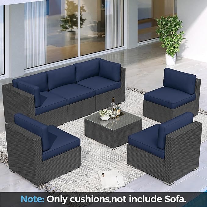 Oakcloud Oakmont Outdoor Replacement Cushions for Patio Conversation Set, Water-Resistant Cushion for Patio Furniture, 14-Piece Cushions for 6-seat Outdoor Sectional Sofa (Dark Blue)