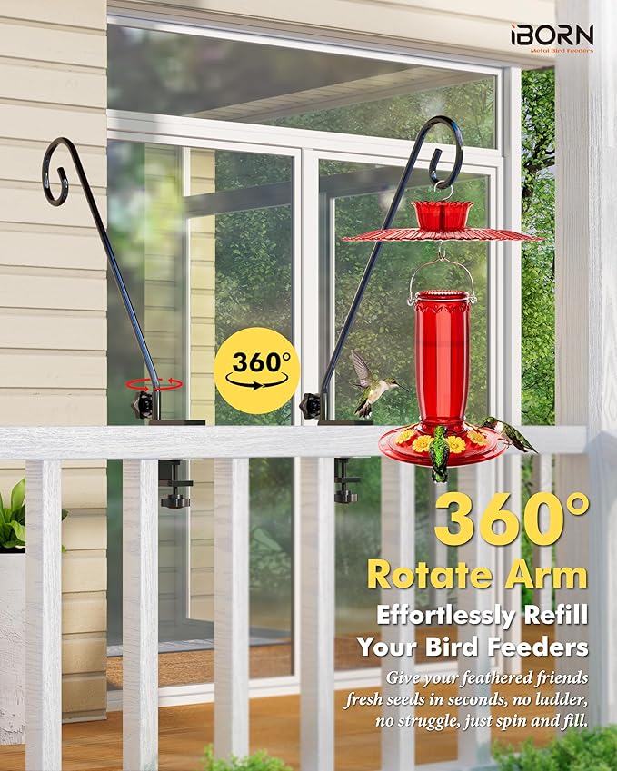 iBorn Deck Hook for Bird Feeder 13 Inch Hummingbird Feeder Hanger for Railing, Heavy Duty Deck Hanger for Planters, Suet Baskets, Lanterns, Wind Chimes, 360 Degree Swivel, Solid Wire, 2 Pack