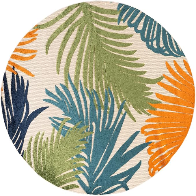 Rugshop Multi Lucca Contemporary Floral Indoor/Outdoor Round Area Rug Durable Polypropylene, Weather Resistant, Easy Maintenance, Perfect for Patio, Backyard, Deck and Outdoor Lounge 8' Round