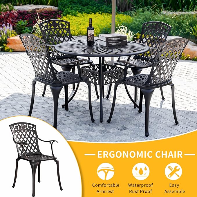 Cast Aluminum Patio Chairs, Outdoor Bistro Chairs Set of 2 with Large Back, All Weather Metal Dining Chairs for Garden Deck Backyard, Bronze Lattice Weave Design