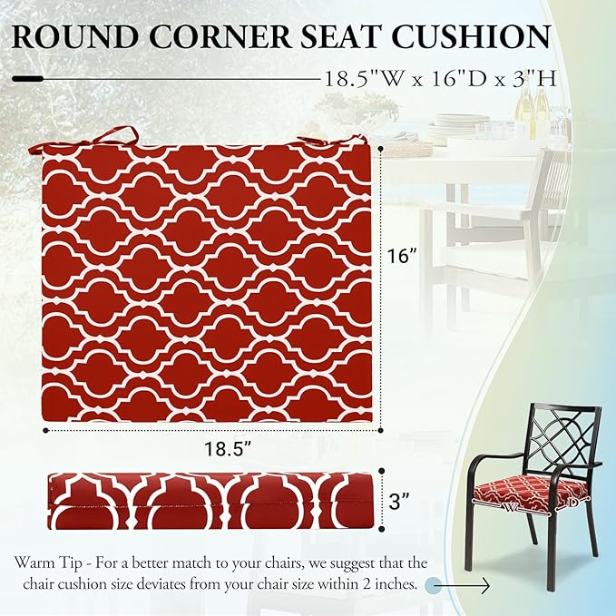 Wellsin Outdoor Chair Cushions for Patio Furniture - Outdoor Cushions for Chairs - Water Resistant Patio Chair Cushions Set of 4, 18.5"X16"X3", Trellis Red