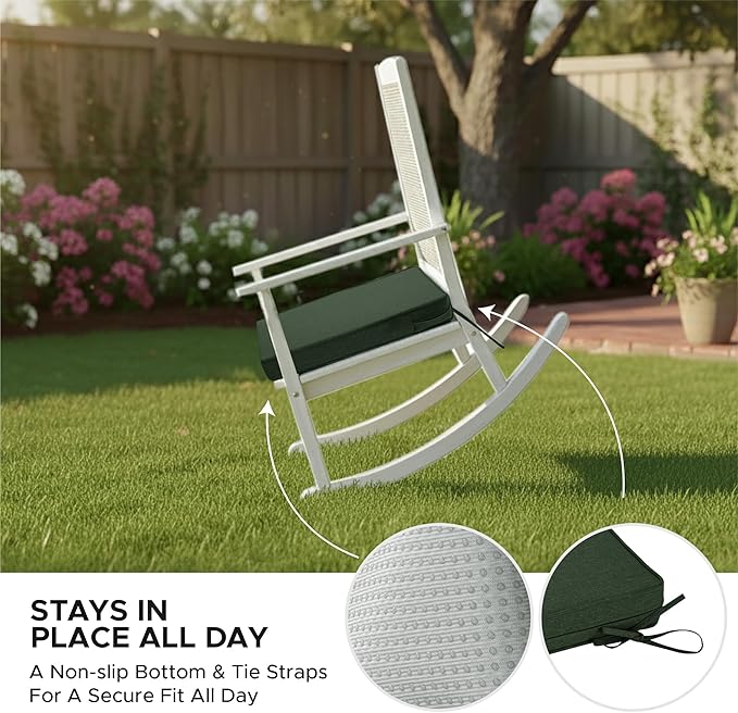 Outdoor Chair Cushions, Water-Resistant & Fade-Resistant, Patio Furniture Square Seat Replacement Chair Pads with Ties, Removable Cover, Non-Slip Bottom, Set of 4, 22 x 22 Inch, Olive Green