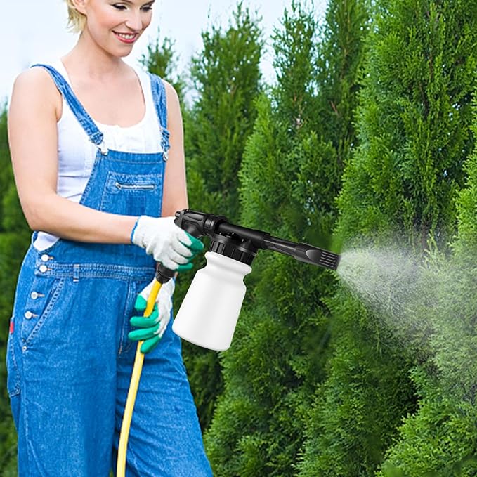Garden Foam Sprayer - 1L Pressurized Cannon, Handheld Soap Foam, Garden Hose Washer Attachment | Automobile Care Detailing, Car Cleaning Accessory, Use for Vehicle Exterior Cleaning Maintenance