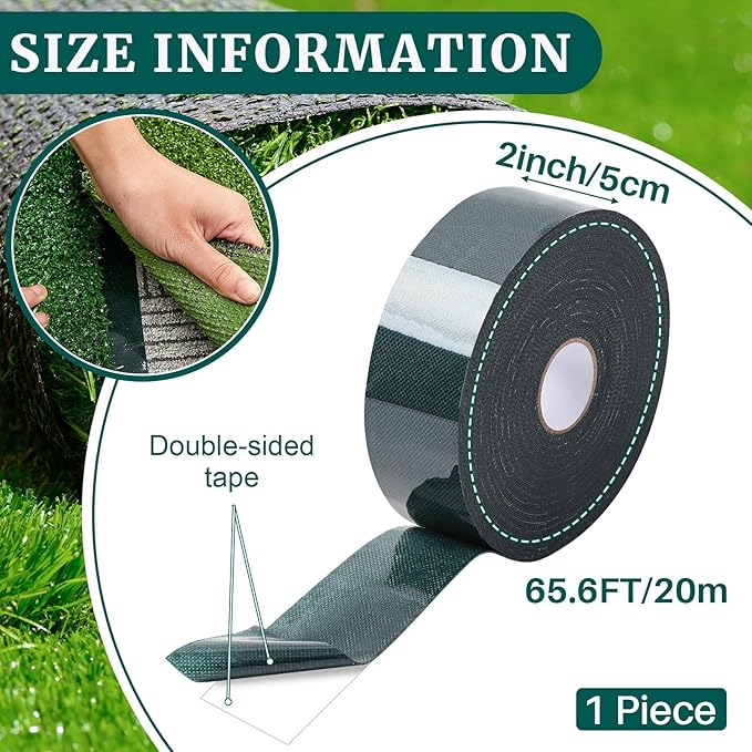 1 Roll 2 in x 65.6 ft Double Sided Turf Tape for Artificial Grass Rug Self Adhesive Artificial Turf Tape for Lawn Garden Carpet Connecting Outdoor Carpet