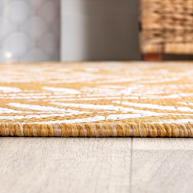 JONATHAN Y Palm Frond Indoor Outdoor Area Rug 3X5 Yellow/Cream, Nevis for Backyard, Patio, Porch, Easy-Cleaning, High Traffic, Pet-Friendly, Non-Shedding (SMB119C-3)