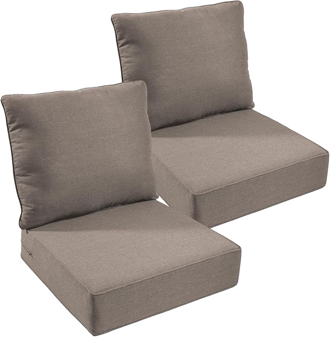 Outdoor Chair Cushions, 6 inch Thick Seat Cushion for Outdoor Furniture, Waterproof 22x24 Patio Furniture Cushions, Patio Couch Cushions Replacement, Include 2 Back & 2 Seat Cushion, Thick/Gray