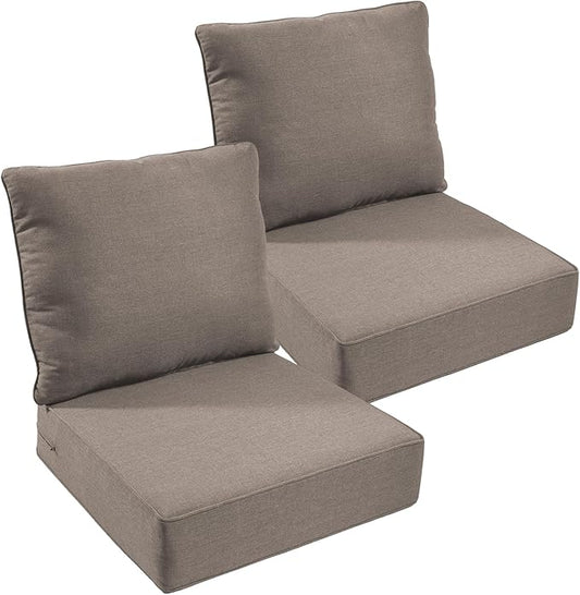 Outdoor Chair Cushions, 6 inch Thick Seat Cushion for Outdoor Furniture, Waterproof 22x24 Patio Furniture Cushions, Patio Couch Cushions Replacement, Include 2 Back & 2 Seat Cushion, Thick/Gray