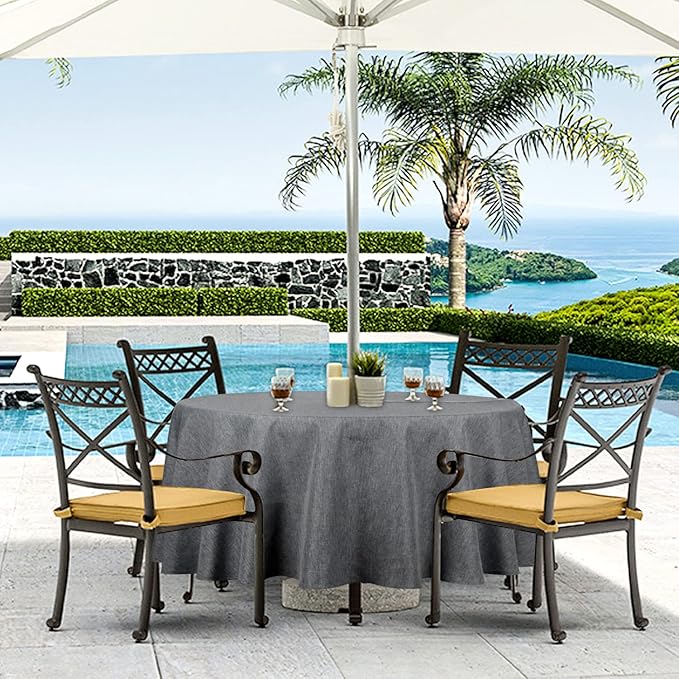 Outdoor Tablecloth Wrinkle-Free Stain Resistant Waterproof Polyester Fabric Table Cover with Zipper Umbrella Hole for Picnic/Party/Dinner/Patio Garden(70inch Round,Zippered,Grey)