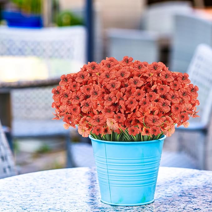 22 Bunches of Outdoor Artificial Flowers, UV Resistant Fake Flowers Artificial Silk Flowers with Plastic Plants for Indoor Outdoor Front Porch Hanging Planter Decoration (22, Orange)