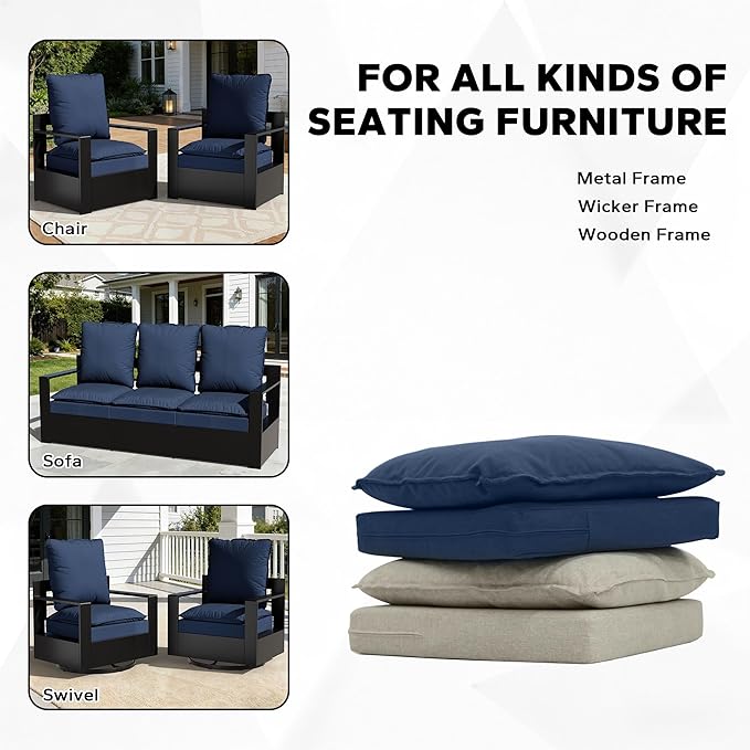 Joyside Outdoor Chair Cushions Set, 24x24 Inch Smile Patio Furniture Cushions, 6’’ Thick, Double-Layer, Water Resistant & Fade Resistant, Outdoor Replacement Cushions for Seat and Sofa