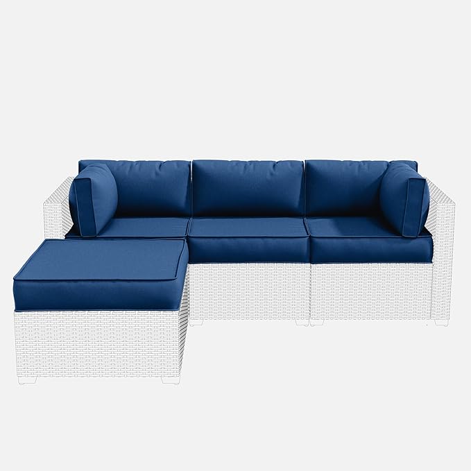 Patio Furniture Cushions, Replacement Outdoor Cushions for 4-Seat Patio Furniture, Waterproof Cushions for Outdoor Sectional Sofa Couch, Blue