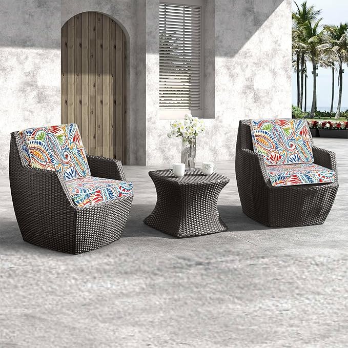 JMGBird Outdoor Chair Cushions Set of 2-22x22 Water Resistant Paisley Pattern Seat Cushions with Ties for Patio Furniture