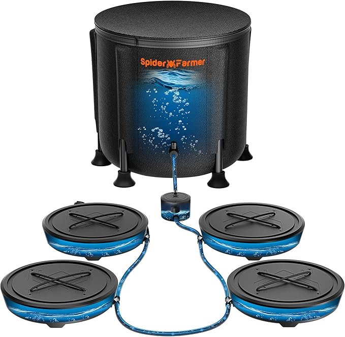 Spider Farmer Gravity-Fed Self-Watering System, 4-Pack Auto Watering System with 13 Gallon Reservoir, 4 Fabric Pot Base for Indoor Plants, Grow Tents, Greenhouses