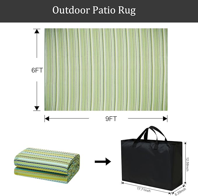 Outdoor/Indoor Rug Plastic Straw Rug Waterproof Portable Outdoor Mat, Easy to Clean and Fold,Perfect for Garden, Patio, Picnic, Decking-（Green，6x9Ft）