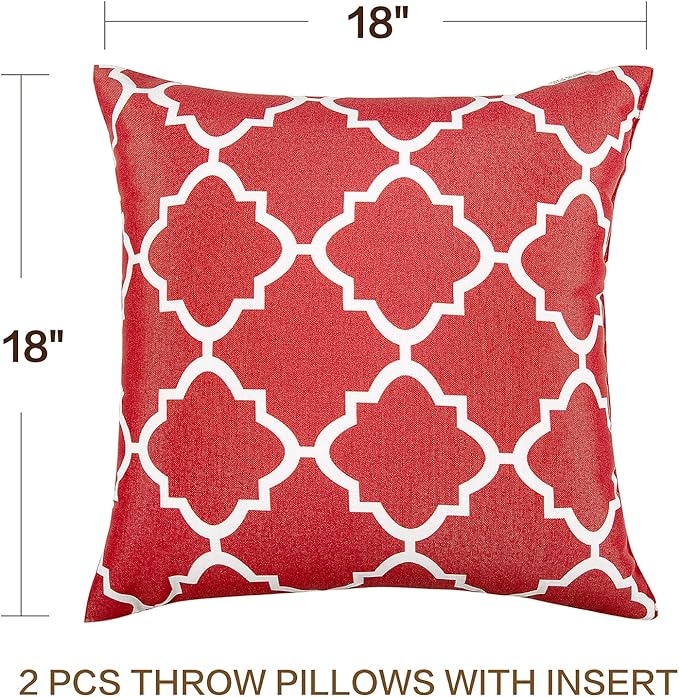 JMGBird Water-Resistant Outdoor Pillows Set of 2, 18x18 inch Durable Red White Checkered Throw Pillows with Inserts for Patio Furniture