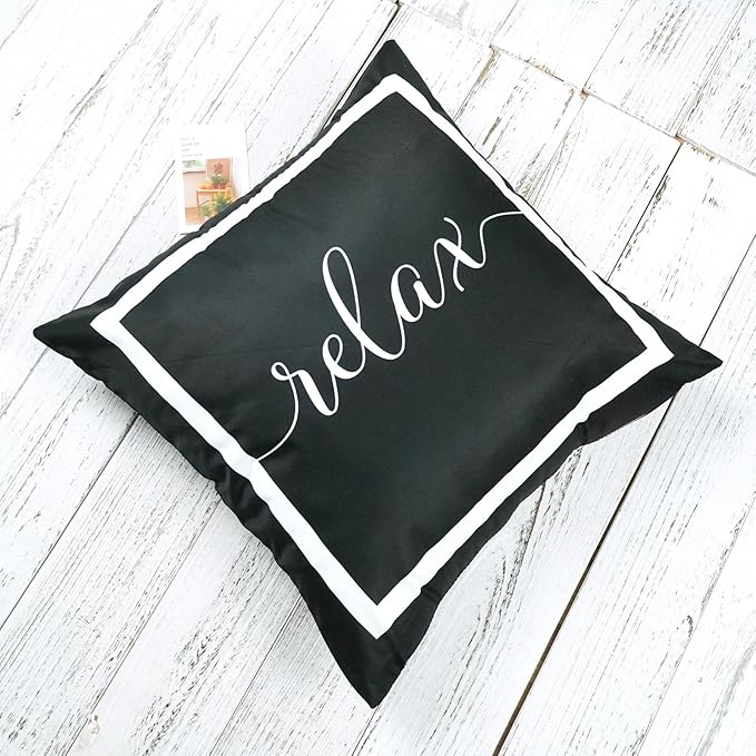 ONWAY Outdoor Waterproof Throw Pillow Covers 20x20 Set of 2 Black and White Relax Decorative Pillowcase for Patio Furniture