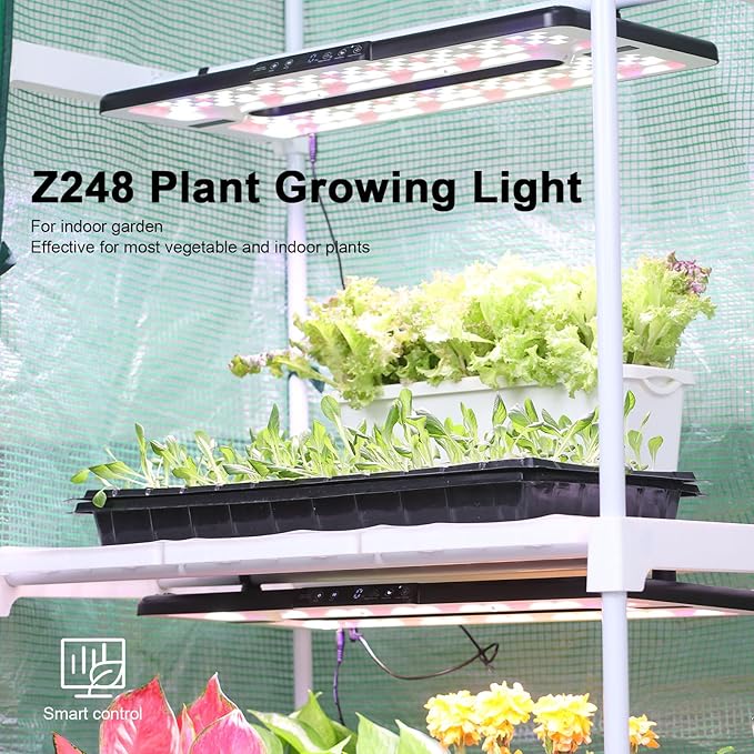 22" x 10" Grow Lights for Indoor Plants and Vegetables, Full Spectrum LED Growing Lamp for Indoor Garden Greenhouse - Features Two Smart Light Mode, 12~23H Timer - 2 Pack (2 in Series Black)