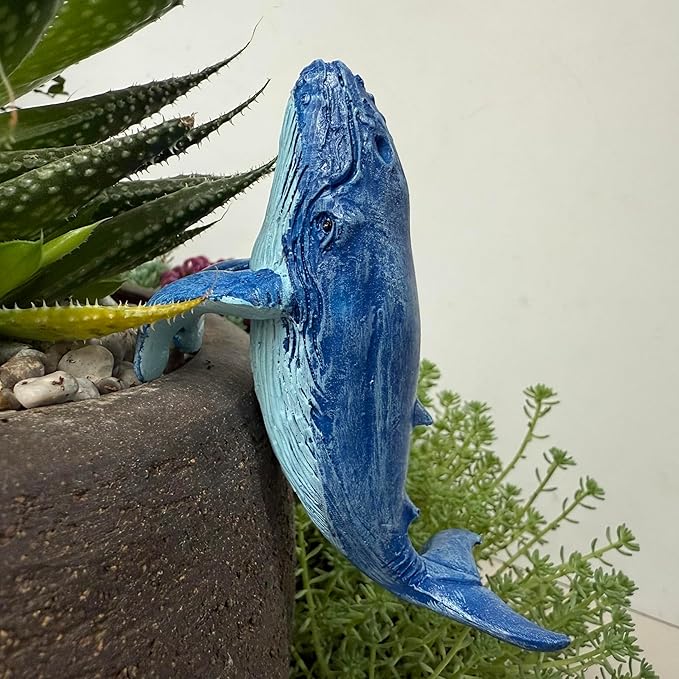 Whale Figure Plant Pot Hanger, Turtle Flower Pot Hugger, Resin Tortoise Statue, Funny Pot Huggers for Planters, Cute Climbing Tortoise Flower Pot Hugger, Garden Fence Balcony Patio Yard (WHALE)