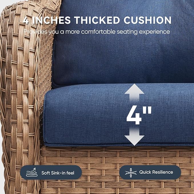 7-Piece Outdoor Patio Cushion Set - Fade & Water Resistant with Removable Olefin Cover, 22x24x4 Inch Memory Foam Cushions for Wicker Sectional Sof - Blue/Regular