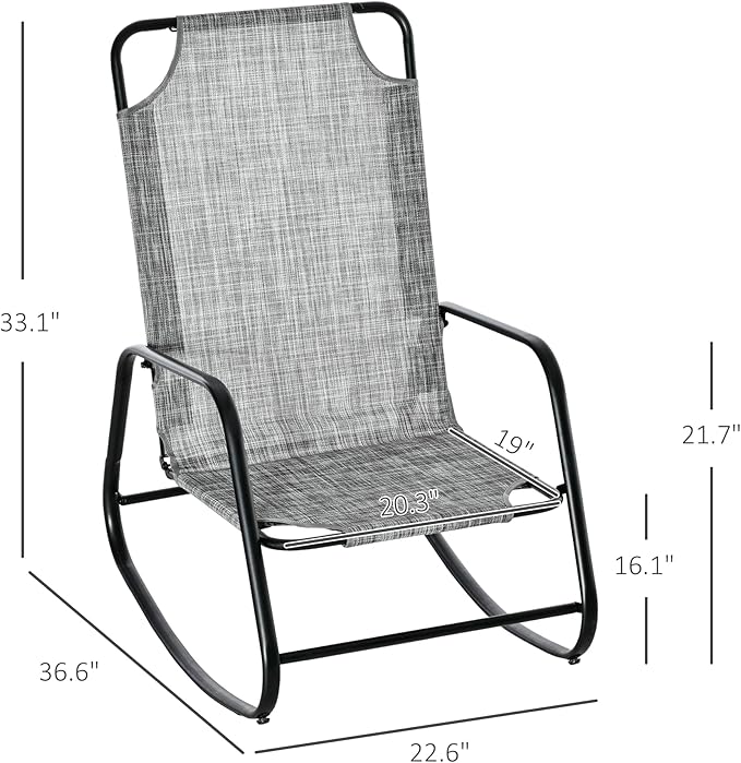 Outsunny Garden Rocking Chair, Outdoor Indoor Sling Fabric Rocker for Patio, Balcony, Porch, Gray and Brown