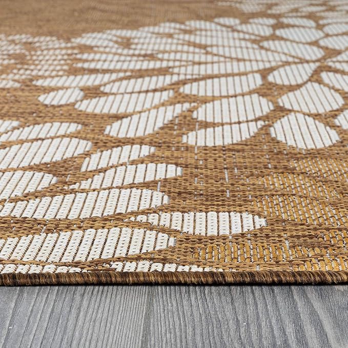 Beverly Rug Outdoor Rug 10x14 Modern Exotic Tropical Leaf Area Rugs for Indoor and Outdoor Patio Deck Porch Garden Water Resistant Washable Outside Carpet (10 x 14 Wooden)
