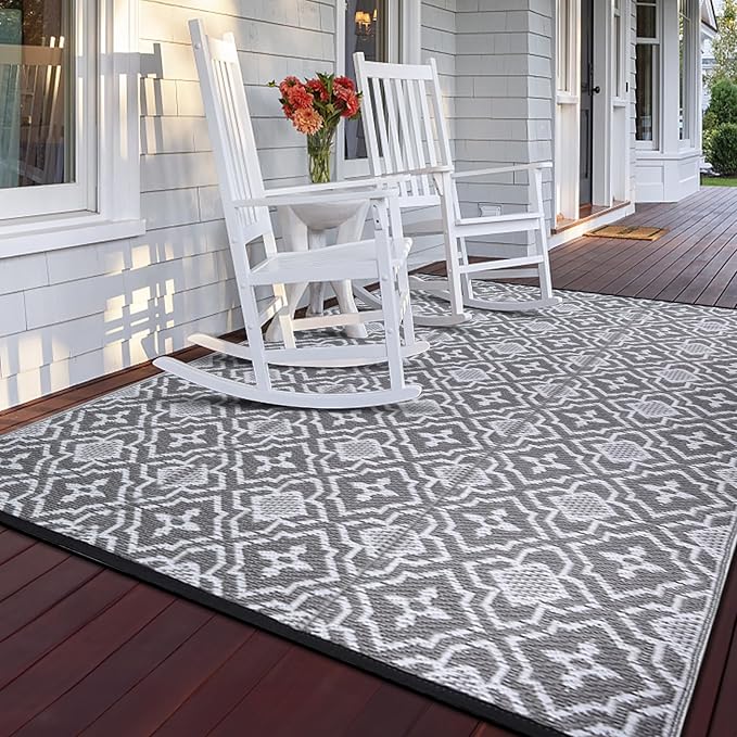 Outdoor Rug for Patios Clearance 4X6 Waterproof Reversible Plastic Straw Rug RV Camping Mat Outside Area Rug Carpet for Camping RV,Porch,Deck,Balcony,Camper,Backyard