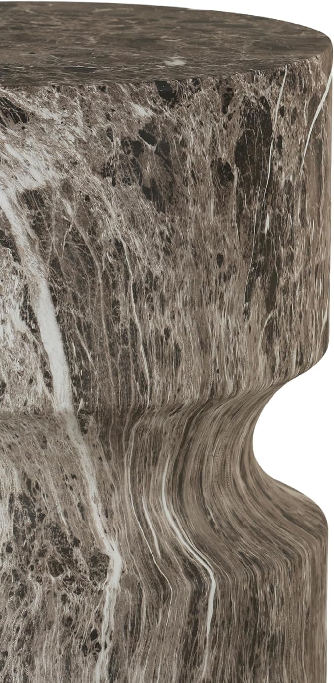13.39" Cement End Tables for Patio,Modern Small Round Side Faux Terrazzo Accent Table,Tree Stump Garden Stool Drum Indoor and Outdoor,Brown
