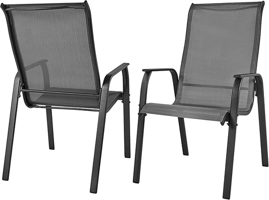 Yaheetech Patio Chairs Set of 2, Dining Chairs with Breathable Fabric and Heavy-Duty Iron Frame for Lawn, Backyard, Deck, 300 lbs Capacity, Gray