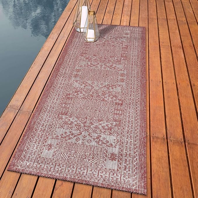 Keen Home Design Terrace Outdoor Runner Rug - 26"x119" Washable Indoor/Outdoor Rug for Patio, Kitchen, Balcony, Beach, Garden, Deck and Porch, Size: 2'2" x 9'11", Force Red