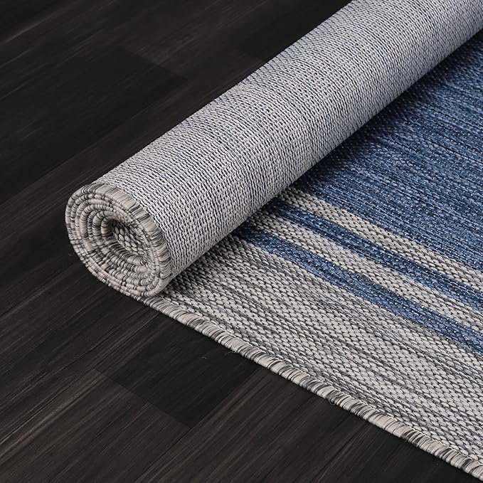 Bordered Outdoor Rug 8x10 Washable Outside Carpet for Indoor Patio Porch Waterproof Easy Cleaning Non Shedding Area Rugs Navy 8 x 10