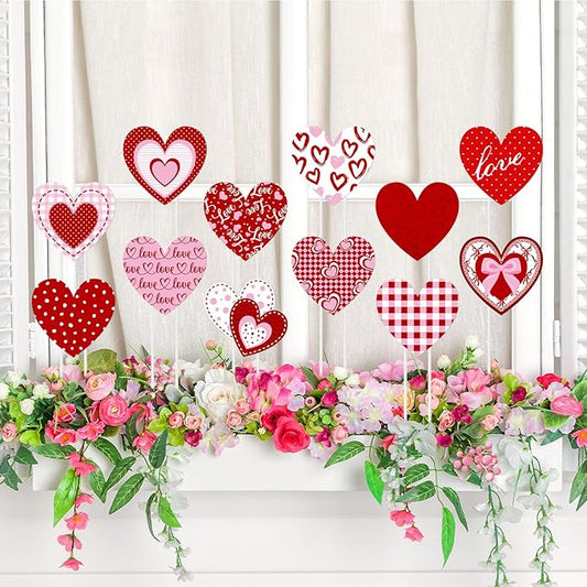12 Pcs Valentine's Day Heart Yard Signs 14.6 Inch Love Heart Yard Stakes Red Pink Valentines Outdoor Decoration for Valentine's Day Anniversary Outdoor Front Door Lawn Patio Garden