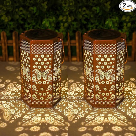 2 Pack Butterfly Solar Lantern Outdoor Waterproof - Mothers Day Gifts for Mom Grandma - Birthday Day Gifts for Women, Garden Decor Solar Lights Outdoor