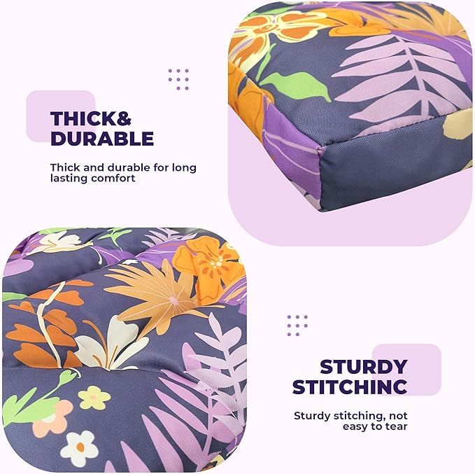 Wicker Chair Cushions, Waterproof Outdoor Loveseat Cushions for Patio Furniture, Tufted Wicker Furniture Cushions, 1 Loveseat and 2 U-Shaped Cushions (Purple Flower)