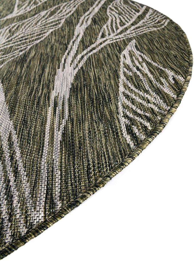 Unique Loom Outdoor Botanical Collection Area Rug - Leaf (7' 10" Round Green/Ivory)