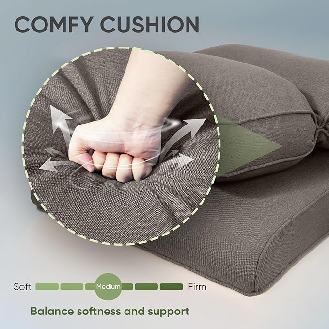 Outdoor Chair Cushion Set of 3, Waterproof Outdoor Seat Cushions 25x22, Patio Chair Cushions for Outdoor Furniture, Couch Cushion Replacement, Include 3 Back & 3 Seat Cushions, Smile/Grey