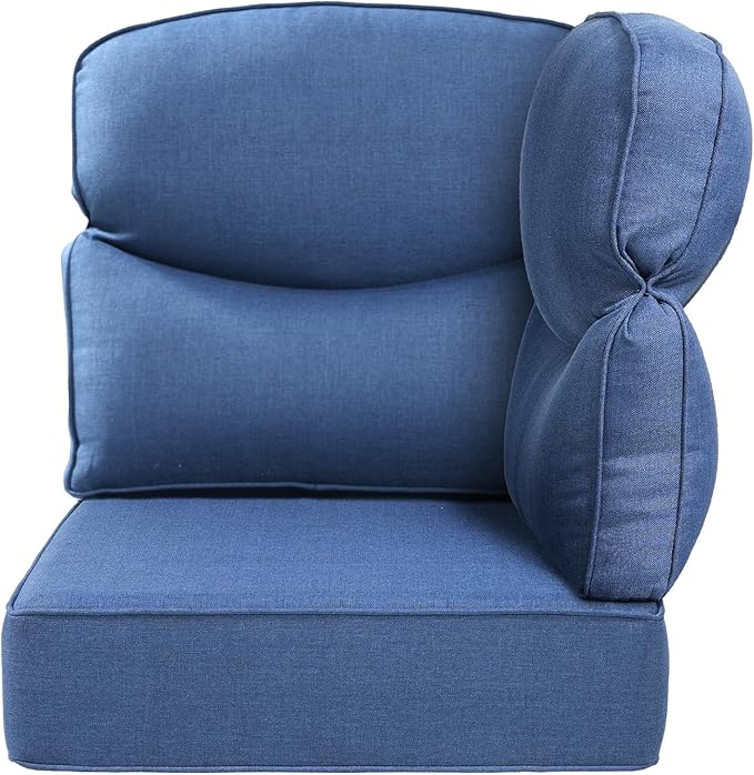 Luxury 24x24x6 Outdoor Corner Cushion 1 Set - Water-Repellent 3-Piece Cushion Set with Zipper for Outside Wicker Sofa Loveseat Chair Sectional Patio Conversation Sets - Navy Blue/Smile