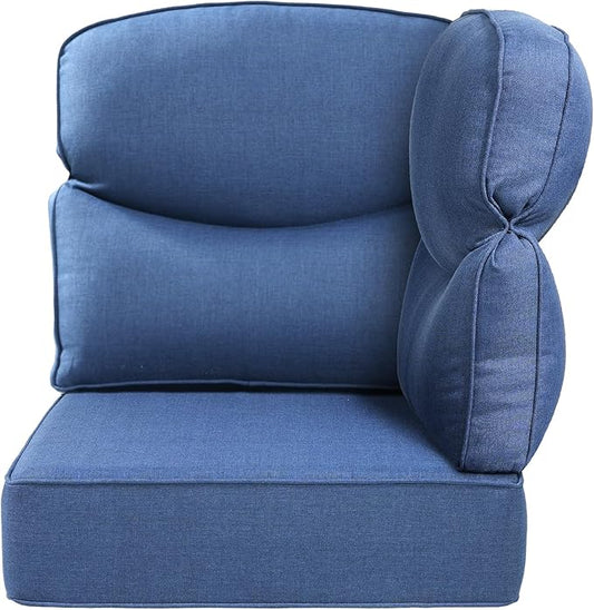 Luxury 24x24x6 Outdoor Corner Cushion 1 Set - Water-Repellent 3-Piece Cushion Set with Zipper for Outside Wicker Sofa Loveseat Chair Sectional Patio Conversation Sets - Navy Blue/Smile