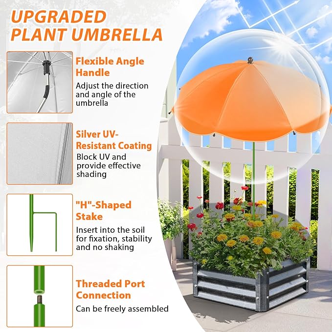 MJZ 2 Pack Plant Umbrellas for Outdoor Plants, 26" Garden Umbrella for Plants with Adjustable Angle, Plant Umbrella Provide Shade for Outdoor Plants Flower Pot Planting Beds (Green, Orange)