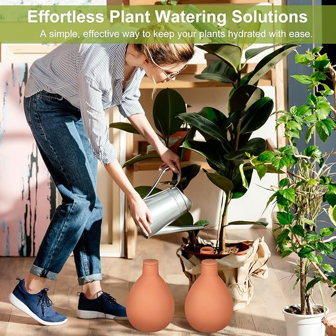 2 Pcs Watering Pots Large Terracotta Watering Pots with Lid 34 oz Terra Cotta Self Watering Pots Water Dripper Automatic Plant Irrigation Devices System for Indoor Outdoor Plants